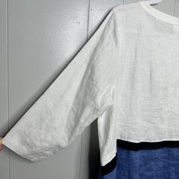 J. Jill Love Color Block Curved Hem 100% Linen Tunic Size XL Petite Lightweight - Picture 7 of 12